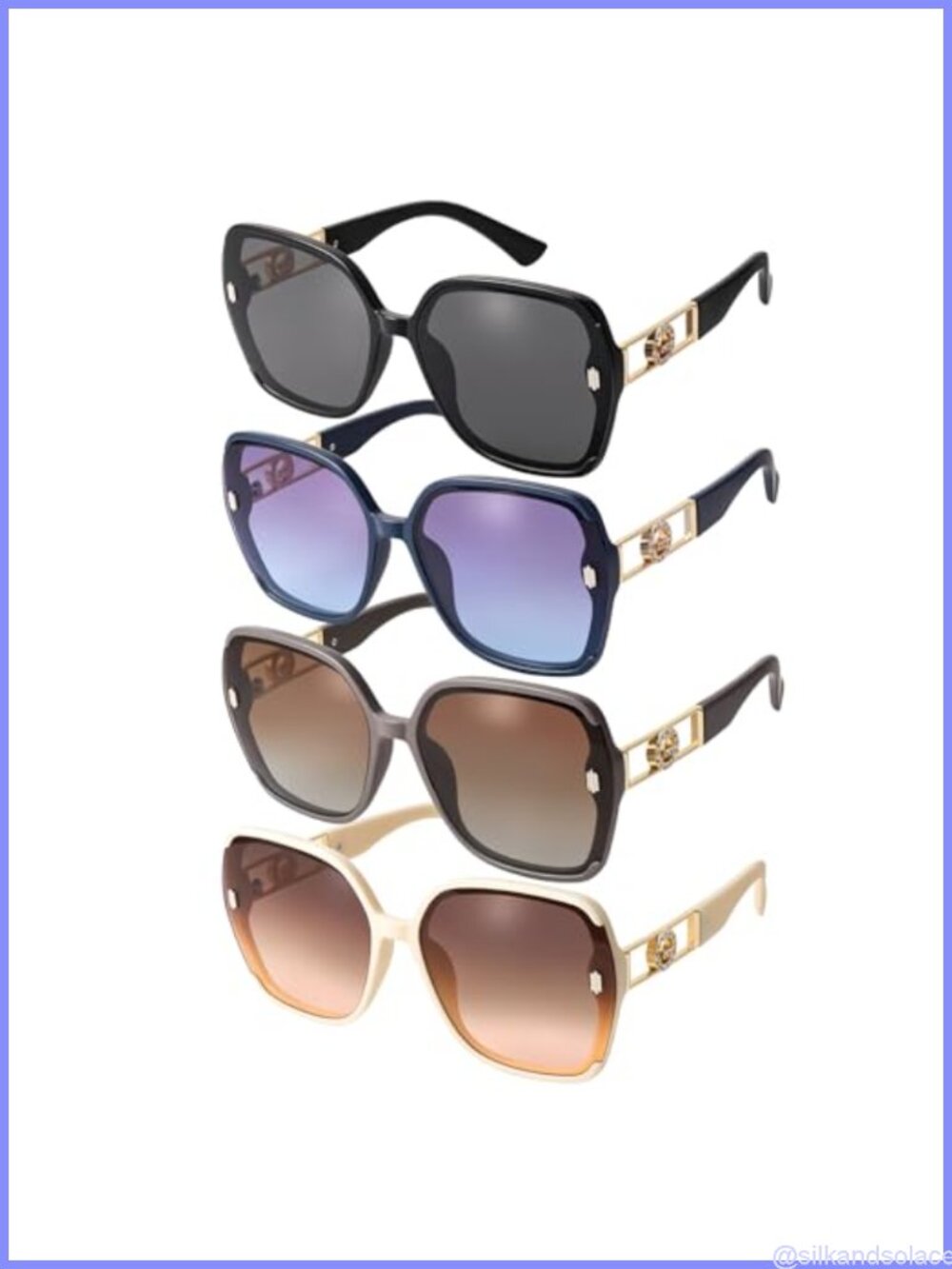 4 Pack Retro 70s Oversized Square Sunglasses UV400 Full Frame